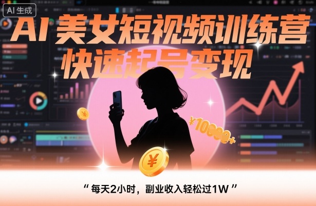 AI美女短视频训练营,快速起号变现,每天2小时,副业收入轻松过1W-知知学社