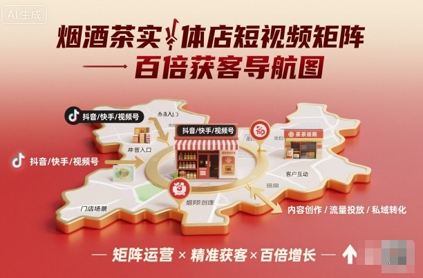 烟酒茶实体店短视频矩阵百倍获客导航图-知知学社
