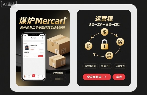 煤炉Mercari国外闲鱼二手电商运营实战全流程,仿品高利润,简单上手,闷声搞钱-知知学社