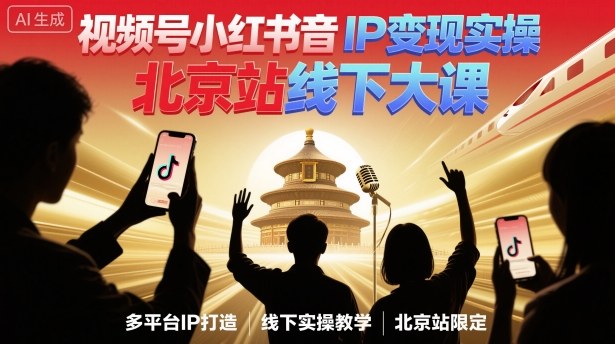 视频号小红书抖音IP变现实操北京站线下大课,40+行业短视频高变现姿势,100+IP高变现实操技术-知知学社