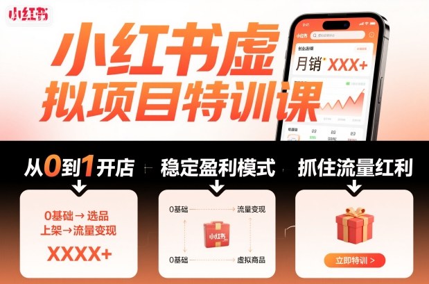 小红书虚拟项目特训课,帮你从0到1打造稳定盈利的店铺,抓住流量红利(更新9月)-知知学社