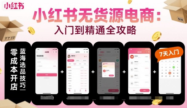 小红书无货源电商，入门到精通，开店+选品+笔记+剪辑+赛道+内容-知知学社