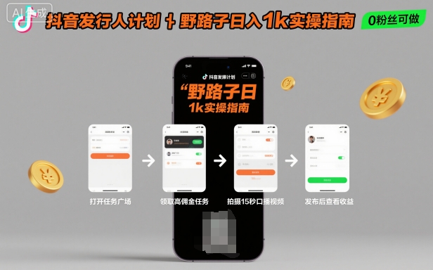 抖音发行人计划全新野路子玩法,随时随地,只要有手机,就能操作,日入1k+-知知学社