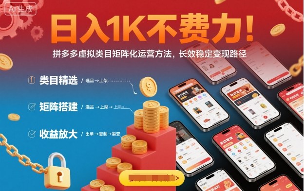 日入1K不费力!拼多多虚拟类目矩阵化运营方法,长效稳定变现路径-知知学社
