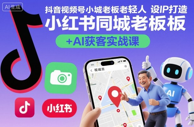 抖音视频号小红书同城老板轻人设IP打造+AI获客实战课,人设打造-算法拆解-拍摄剪辑-内容运营-AI创作-知知学社