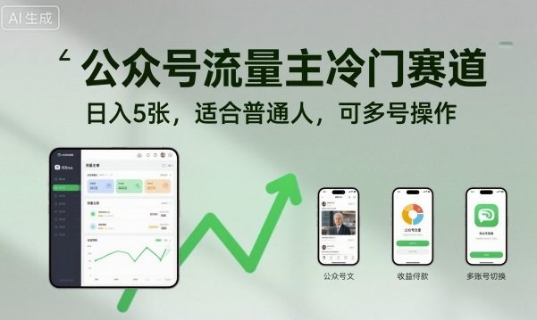 公众号流量主冷门赛道,日入5张,适合普通人,可多号操作-知知学社