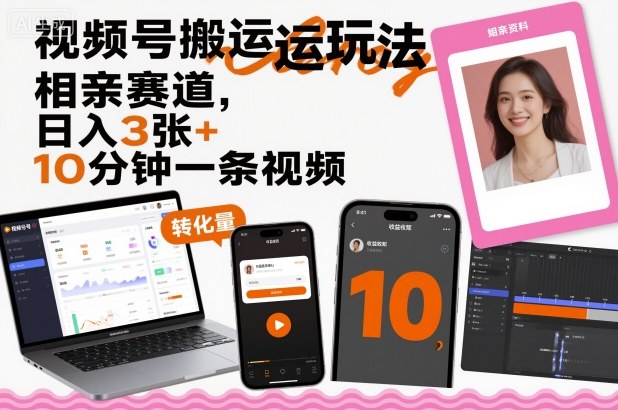 视频号搬运玩法,相亲赛道,日入3张+,10分钟一条视频-知知学社