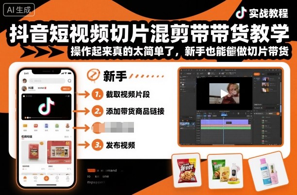 抖音短视频切片混剪带货教学,操作起来真的太简单了,新手也能做切片带货-知知学社