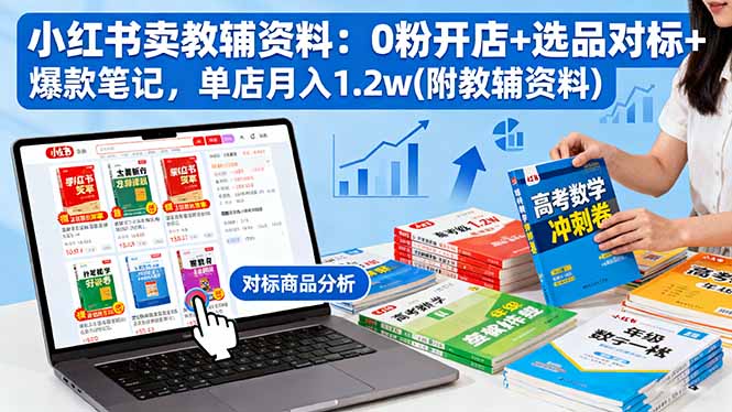 小红书卖教辅资料:0粉开店+选品对标+爆款笔记,单店月入1.2w(附教辅资料) – 知知学社-知知学社