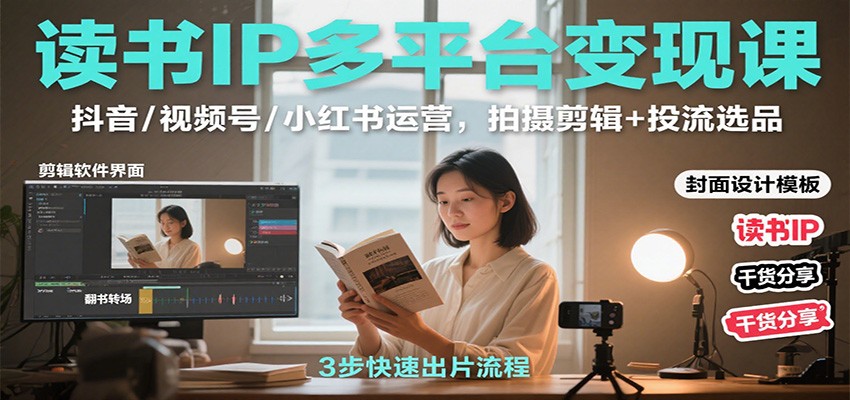 读书IP多平台变现课:抖音/视频号/小红书运营,拍摄剪辑+投流选品 – 知知学社-知知学社