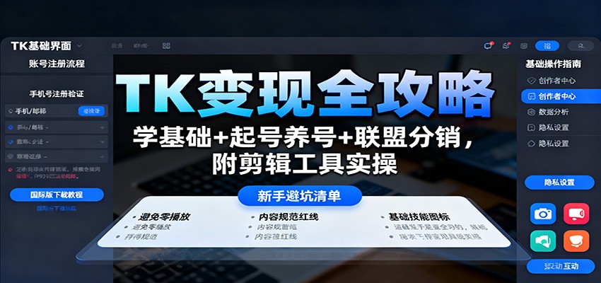 TK变现全攻略:学基础+起号养号+联盟分销,附剪辑工具实操 – 知知学社-知知学社