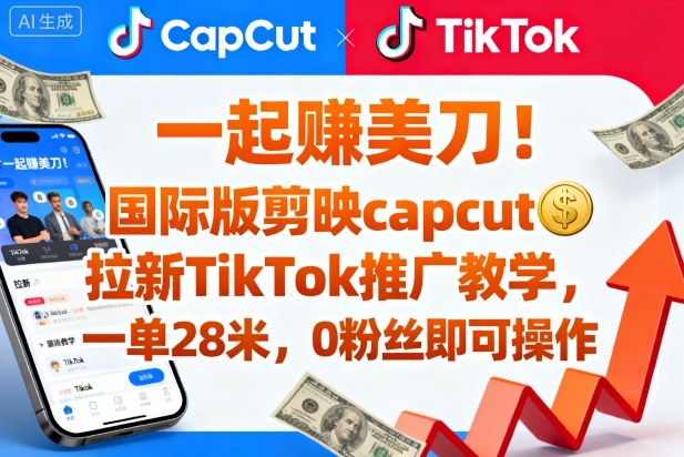 一起賺美刀!国际版剪映capcut拉新TikTok推广教学,一单28米,0粉丝即可操作(附推广入口和教学) – 知知学社-知知学社