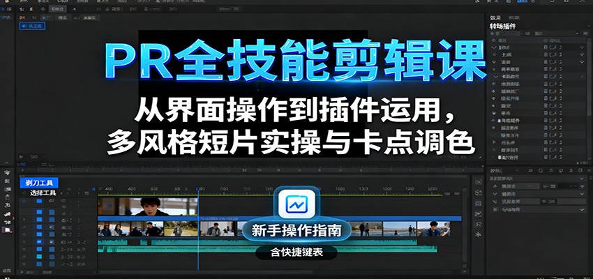 PR全技能剪辑课:从界面操作到插件运用,多风格短片实操与卡点调色 – 知知学社-知知学社