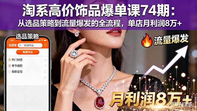 淘系高价饰品爆单课74期:从选品策略到流量爆发的全流程,单店月利润8万+ – 知知学社-知知学社