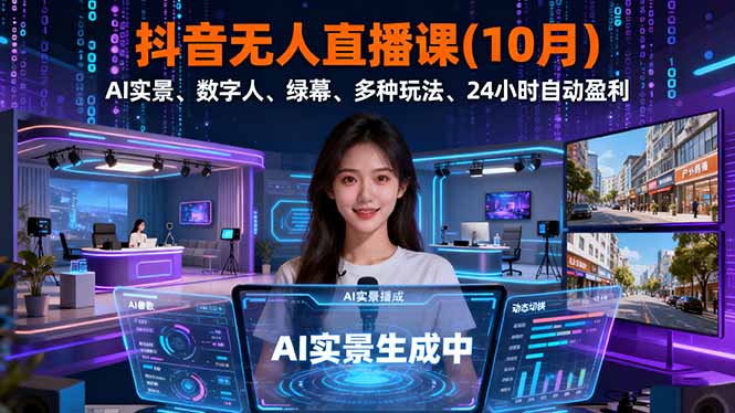 抖音无人直播课(10月),AI实景、数字人、绿幕、多种玩法、24小时自动盈利 – 知知学社-知知学社