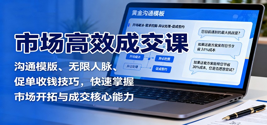 市场高效成交课:沟通模版、无限人脉、促单收钱技巧,快速掌握市场开拓与成交核心能力 – 知知学社-知知学社