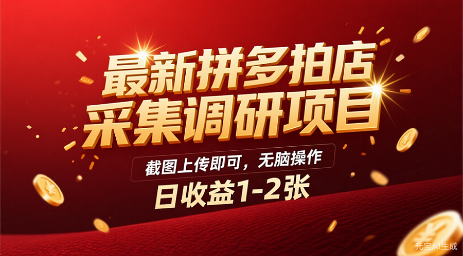 最新拼多多拍店采集调研项目,截图上传即可,无脑操作,日收益1-2张 – 知知学社-知知学社