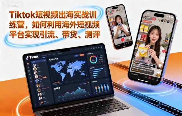 Tiktok短视频出海实战训练营,如何利用海外短视频平台实现引流、带货、测评 – 知知学社-知知学社