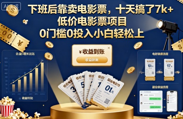 下班后靠卖电影票,十天搞了7k+,低价电影票项目,0门槛0投入小白轻松上手 – 知知学社-知知学社