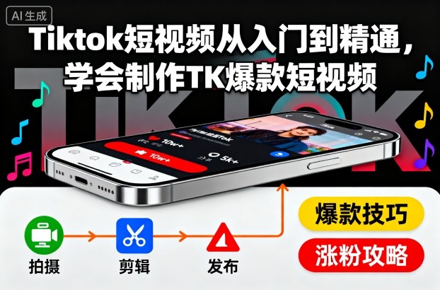 Tiktok短视频从入门到精通,学会制作TK爆款短视频 – 知知学社-知知学社