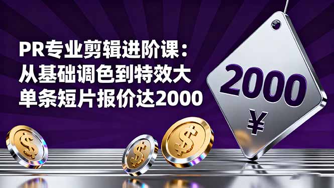 PR专业剪辑进阶课:从基础调色到特效大片的进阶技能,单条短片报价达2000 – 知知学社-知知学社