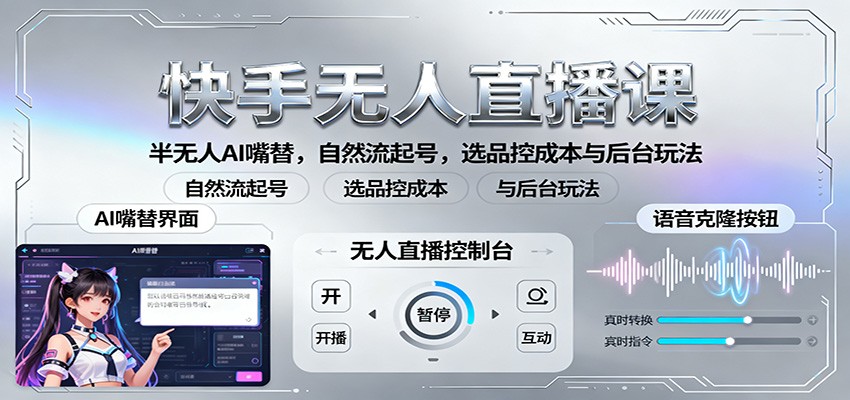 快手无人直播课:半无人AI嘴替,自然流起号,选品控成本与后台玩法 – 知知学社-知知学社