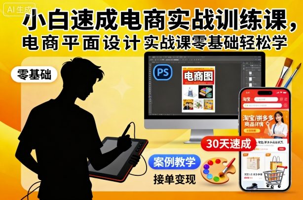 小白速成电商实战训练课，电商平面设计实战课零基础轻松学 – 知知学社-知知学社
