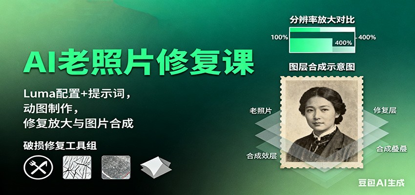 AI老照片修复课:Luma配置+提示词,动图制作,修复放大与图片合成 – 知知学社-知知学社