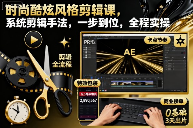 时尚酷炫风格剪辑课,系统剪辑手法,一步到位,全程实操 – 知知学社-知知学社