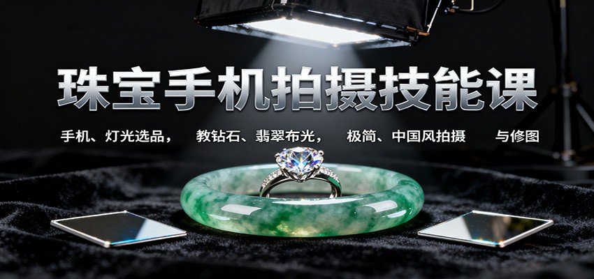 珠宝手机拍摄技能课:手机、 灯光选品,教钻石、翡翠布光,极简、中国风拍摄与修图 – 知知学社-知知学社