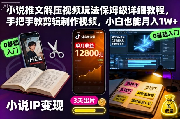 小说推文解压视频玩法保姆级详细教程,手把手教剪辑制作视频,小白也能月入1W+ – 知知学社-知知学社