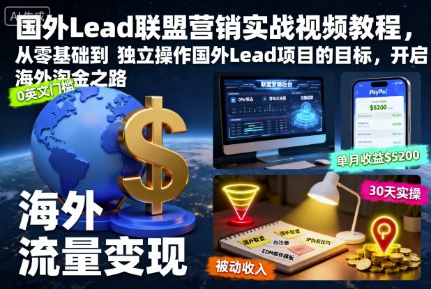 国外Lead联盟营销实战视频教程,从零基础到独立操作国外Lead项目的目标,开启海外淘金之路 – 知知学社-知知学社