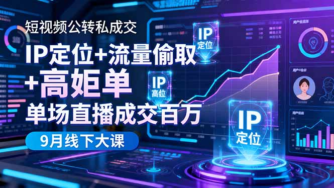短视频公转私成交9月线下大课,IP定位+流量偷取+高客单,单场直播成交百万 – 知知学社-知知学社