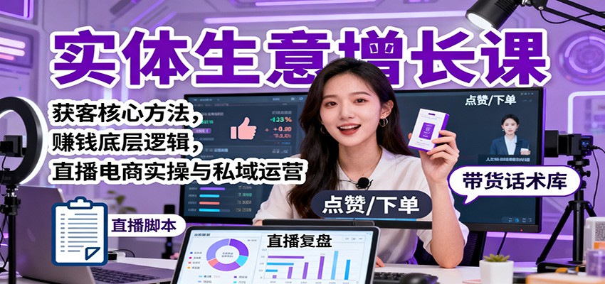 实体生意增长课:获客核心方法,赚钱底层逻辑,直播电商实操与私域运营 – 知知学社-知知学社