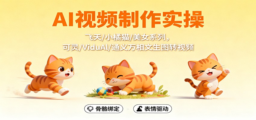 AI视频制作实操,飞天/小橘猫/美女系列,可灵/ViduAl/通义万相文生图转视频 – 知知学社-知知学社