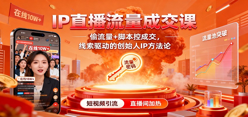 IP直播流量成交课：偷流量+脚本控成交，线索驱动的创始人IP方法论 – 知知学社-知知学社