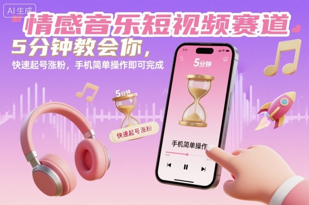 情感音乐短视频赛道，5分钟教会你，快速起号涨粉，手机简单操作即可完成 – 知知学社-知知学社