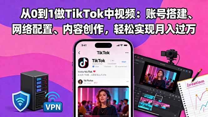 从0到1做TikTok中视频:账号搭建、网络配置、内容创作,轻松实现月入过万 – 知知学社-知知学社