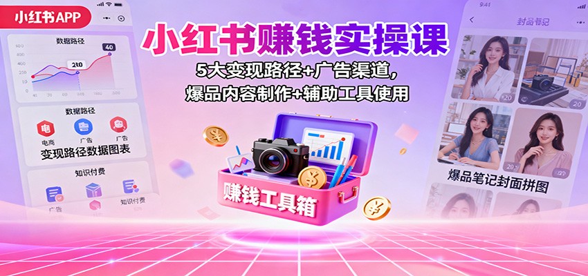 小红书赚钱实操课:5大变现路径+广告渠道,爆品内容制作+辅助工具使用 – 知知学社-知知学社