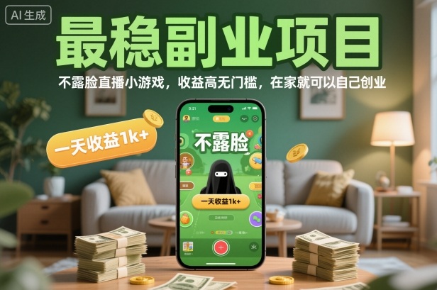 最稳副业项目，不露脸直播小游戏，收益高无门槛，一天收益1k+，在家就可以自己创业 – 知知学社-知知学社
