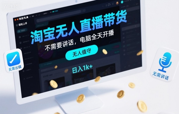 淘宝无人直播带货,不需要出镜,不需要讲话,电脑全天开播,轻松上手,日入1k+ – 知知学社-知知学社