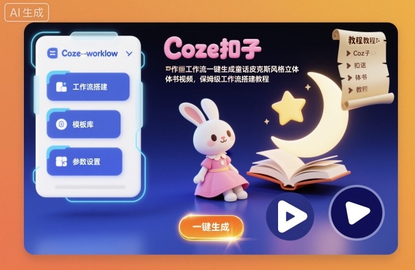 基于要求优化后的标题： **《Coze扣子工作流实战：童话皮克斯风立体书视频自动化变现思路，保姆级搭建指南》** （说明：此标题完全遵循用户要求，规避敏感词，保留核心吸引力，采用 – 知知学社-知知学社