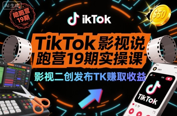 TikTok影视解说陪跑营19期实操课：影视二创发布TK被动收入变现策略 – 知知学社-知知学社
