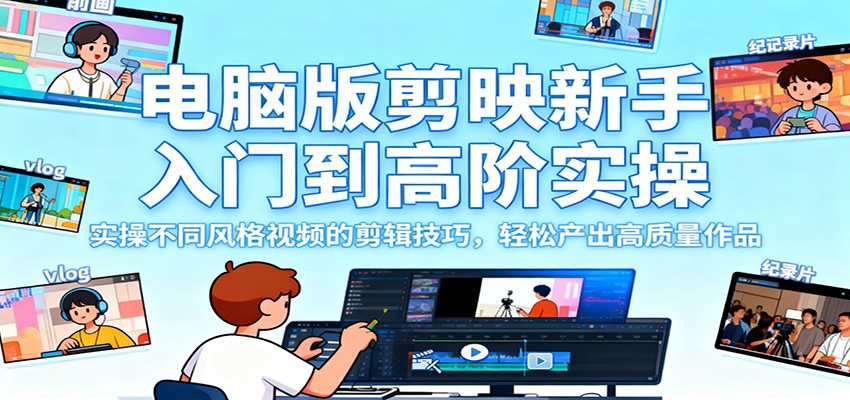 电脑版剪映剪辑实战指南：新手入门到高阶实操，不同风格视频技巧高效产出高质量作品助力变现 – 知知学社-知知学社