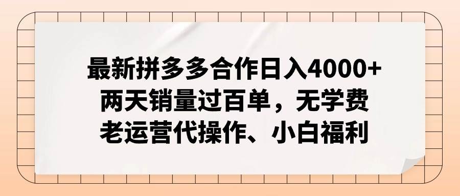 （12869期）拼多多最新合作日入4000+两天销量过百单，无学费、老运营代操作、小白福利 – 知知学社-知知学社