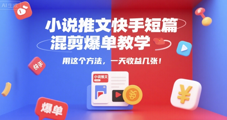 小说推文快手短篇混剪爆单教学，用这个方法，一天收益几张 – 知知学社-知知学社