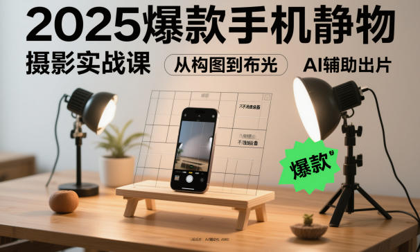 手机静物摄影变现实战课：从构图到布光，低成本设备+AI辅助出片指南 - 知知学社-知知学社