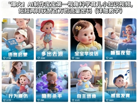 AI制作宝宝第一视角科学育儿小知识视频实操指南:实测两月获百万赞的变现方法 – 知知学社-知知学社