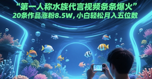 第一人称水族代言视频条条爆火,20条作品涨粉8.5W,小白轻松月入五位数 – 知知学社-知知学社