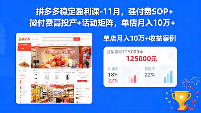 拼多多稳定盈利课-11月：强付费SOP+微付费高投产+活动矩阵实操指南 – 知知学社-知知学社